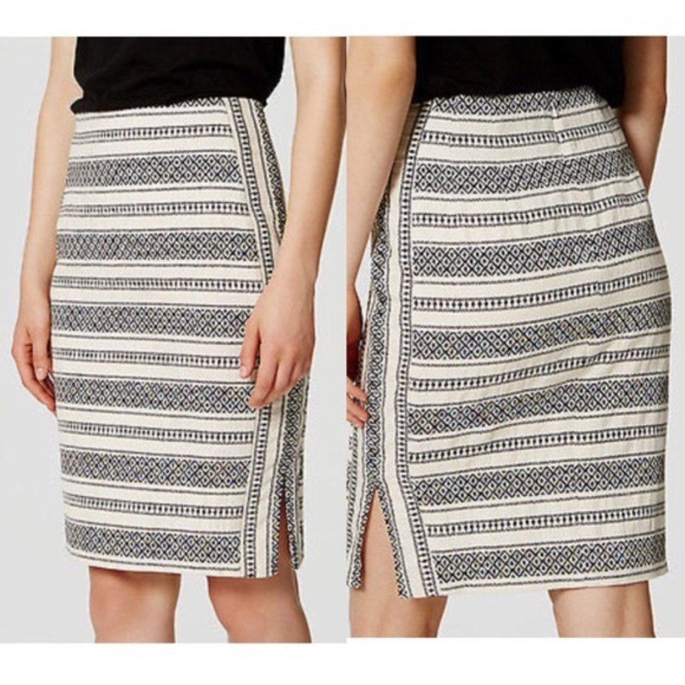 LOFT Cream & Black Mosaic Stripe Pencil Sk…